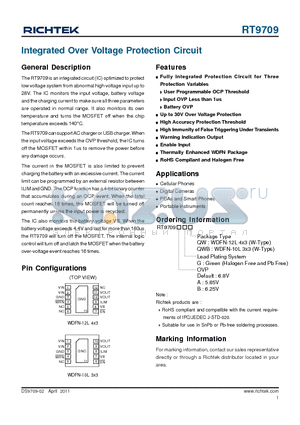 RT9709 datasheet - Integrated Over Voltage Protection Circuit