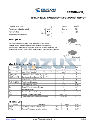 SSM01N60 datasheet - N-CHANNEL ENHANCEMENT-MODE POWER MOSFET