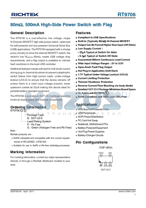 RT9706_11 datasheet - 80mY, 500mA High-Side Power Switch with Flag