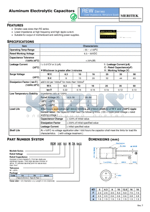 REW10V101MTR5X11 datasheet - Aluminum Electrolytic Capacitors