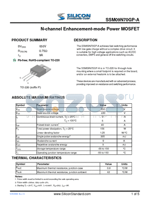 SSM09N70GP-A datasheet - N-channel Enhancement-mode Power MOSFET