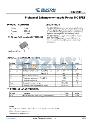 SSM1333GU datasheet - P-channel Enhancement-mode Power MOSFET