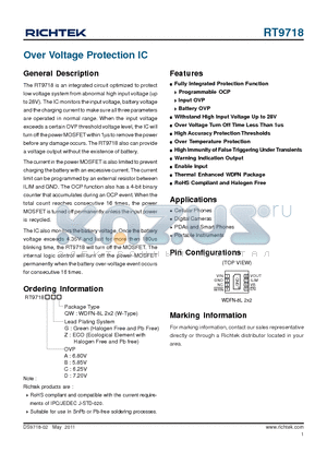 RT9718 datasheet - Over Voltage Protection IC