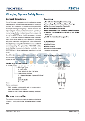 RT9719 datasheet - Charging System Safety Device