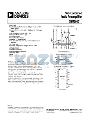 SSM2017S datasheet - Self-Contained Audio Preamplifier