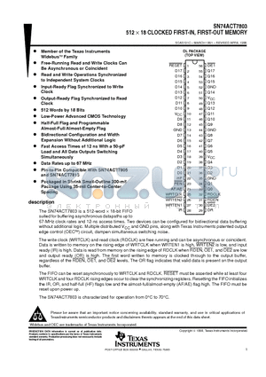 SN74ACT7803-25DL datasheet - 512 ^18 CLOCKED FIRST-IN, FIRST-OUT MEMORY