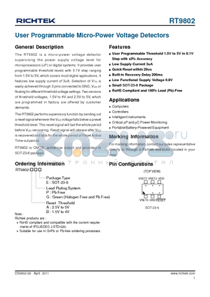 RT9802_11 datasheet - User Programmable Micro-Power Voltage Detectors