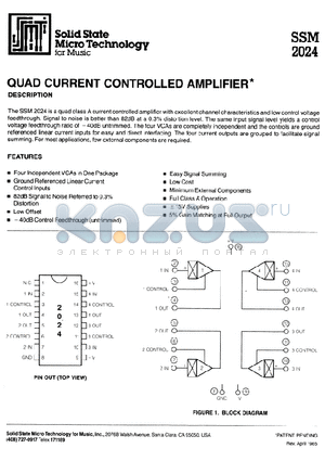 SSM2024 datasheet - QUAD CURRENT CONTROLLED AMPLIFIER