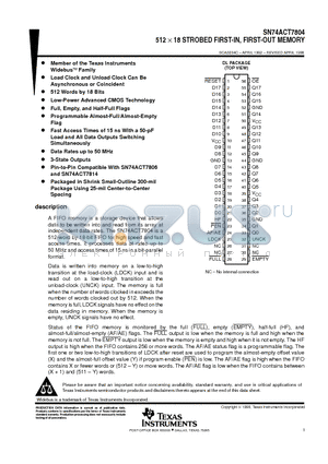 SN74ACT7804DL datasheet - 512  18 STROBED FIRST-IN, FIRST-OUT MEMORY