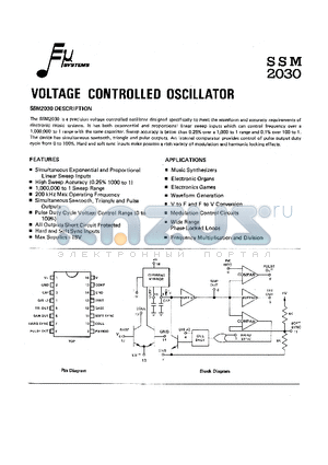 SSM2030 datasheet - VOLTAGE CONTROLLED OSCILLATOR