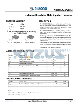 SSM20G45EGJ datasheet - N-channel Insulated-Gate Bipolar Transistor