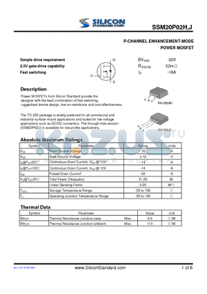 SSM20P02J datasheet - P-CHANNEL ENHANCEMENT-MODE POWER MOSFET