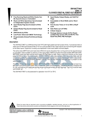 SN74ACT7807FN datasheet - 2048  9 CLOCKED FIRST-IN, FIRST-OUT MEMORY