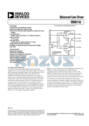 SSM2142 datasheet - Balanced Line Driver