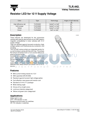 TLRG4420 datasheet - Resistor LED for 12 V Supply Voltage