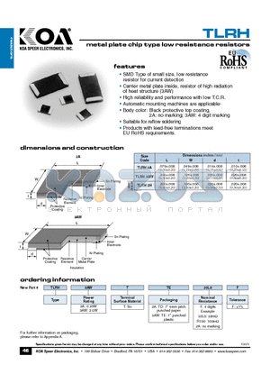 TLRH datasheet - metal plate chip type low resistance resistors