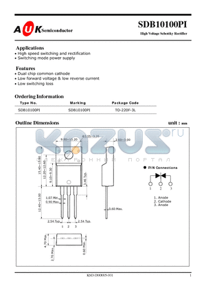 SDB10100PI datasheet - High Voltage Schottky Rectifier
