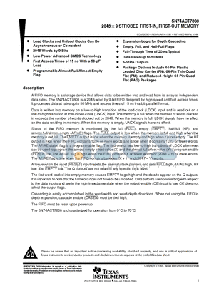 SN74ACT7808PM datasheet - 2048  9 STROBED FIRST-IN, FIRST-OUT MEMORY