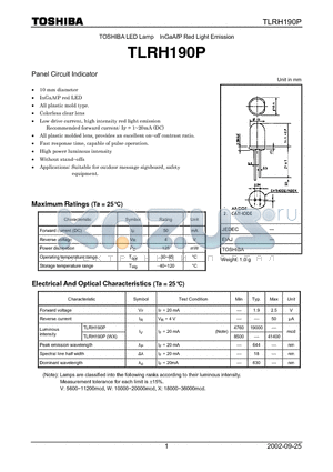 TLRH190P datasheet - TOSHIBA LED Lamp InGaALP Red Light Emission