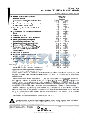 SN74ACT7813 datasheet - 64  18 CLOCKED FIRST-IN, FIRST-OUT MEMORY