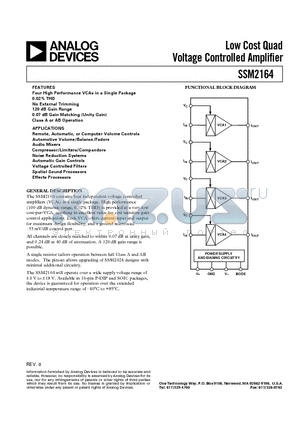 SSM2164 datasheet - Low Cost Quad Voltage Controlled Amplifier