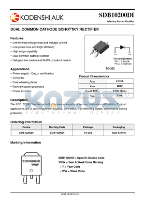 SDB10200DI datasheet - DUAL COMMON CATHODE SCHOTTKY RECTIFIER