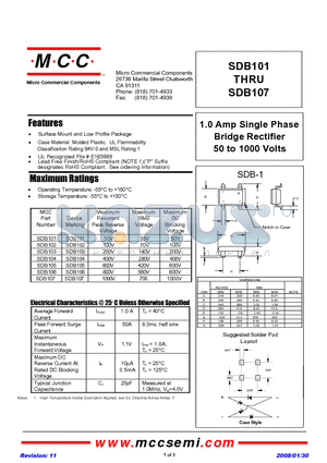 SDB103-BP datasheet - 1.0 Amp Single Phase Bridge Rectifier 50 to 1000 Volts