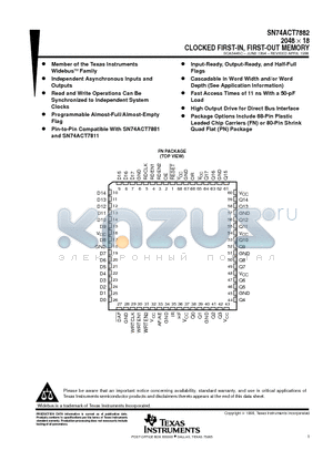 SN74ACT7882FN datasheet - 2048  18 CLOCKED FIRST-IN, FIRST-OUT MEMORY