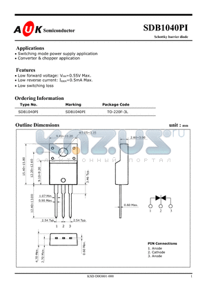 SDB1040PI datasheet - Schottky barrier diode