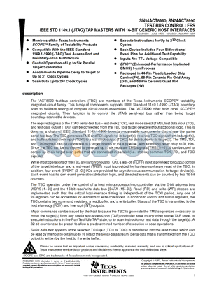 SN74ACT8990FNR datasheet - TEST-BUS CONTROLLERS IEEE STD 1149.1 JTAG TAP MASTERS WITH 16-BIT GENERIC HOST INTERFACES