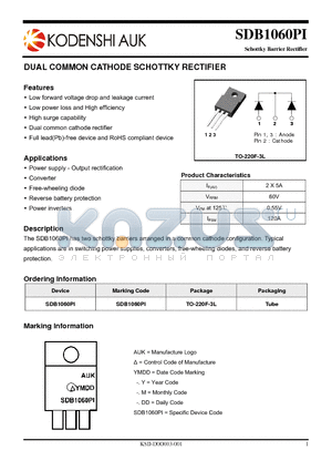 SDB1060PI datasheet - DUAL COMMON CATHODE SCHOTTKY RECTIFIER