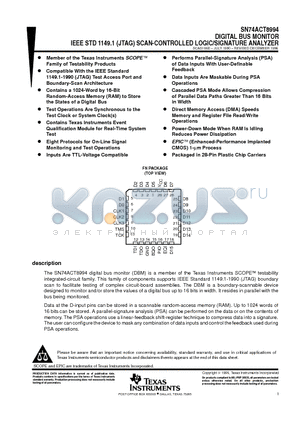 SN74ACT8994 datasheet - DIGITAL BUS MONITOR IEEE STD 1149.1 JTAG SCAN-CONTROLLED LOGIC/SIGNATURE ANALYZER