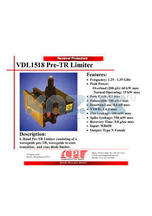 VDL1518 datasheet - Pre-TR Limiter