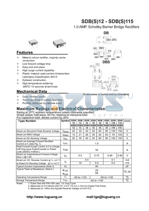 SDB115 datasheet - 1.0 AMP. Schottky Barrier Bridge Rectifiers