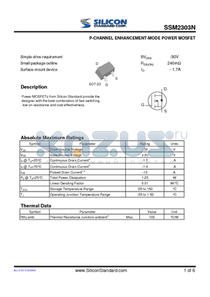 SSM2303N datasheet - P-CHANNEL ENHANCEMENT-MODE POWER MOSFET