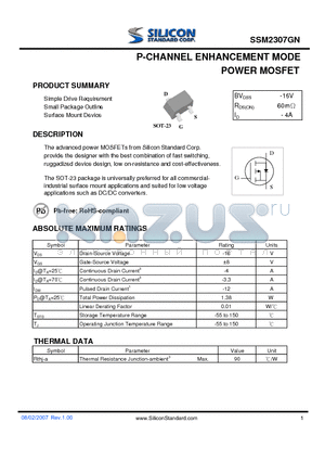 SSM2307GN datasheet - P-CHANNEL ENHANCEMENT MODE POWER MOSFET