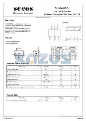 SSM2305A datasheet - P-Channel Enhancement Mode Power Mos.FET