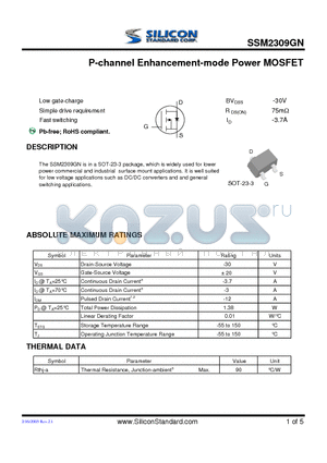 SSM2309GN datasheet - P-channel Enhancement-mode Power MOSFET