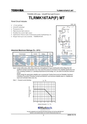 TLRMK16TAP datasheet - TOSHIBA LED Lamp InGaAP Red Light Emission