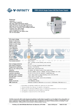 VDR-120-24 datasheet - Single Output DIN Rail Power Supply