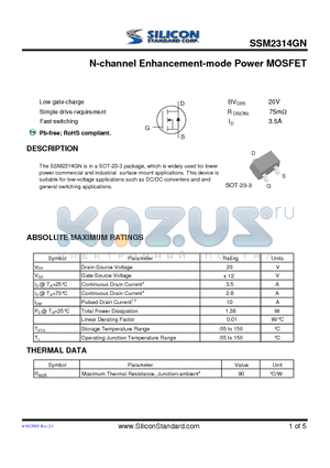 SSM2314GN datasheet - N-channel Enhancement-mode Power MOSFET