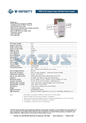 VDR-75-24 datasheet - Single Output DIN Rail Power Supply