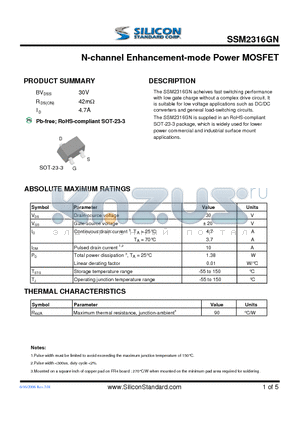 SSM2316GN datasheet - N-channel Enhancement-mode Power MOSFET