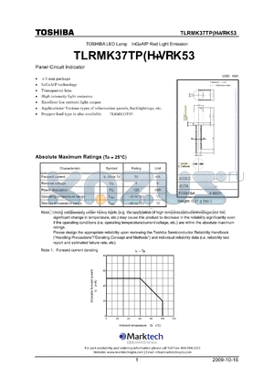 TLRMK37TPK53 datasheet - TOSHIBA LED Lamp InGaAP Red Light Emission