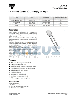 TLRY4420 datasheet - Resistor LED for 12 V Supply Voltage