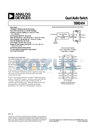 SSM2404S datasheet - Quad Audio Switch