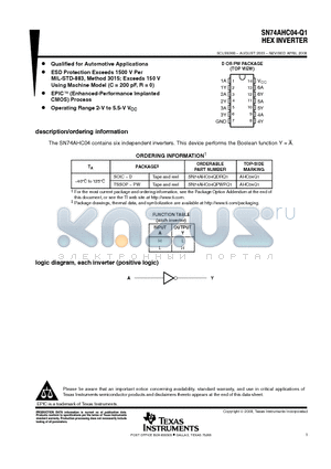 SN74AHC04QPWRG4Q1 datasheet - HEX INVERTER