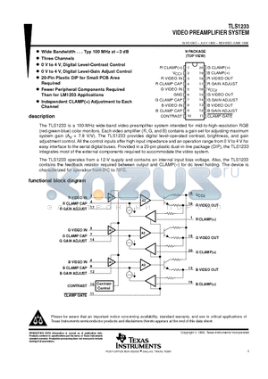 TLS1233 datasheet - VIDEO PREAMPLIFIER SYSTEM