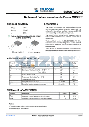 SSM25T03GJ datasheet - N-channel Enhancement-mode Power MOSFET