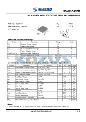 SSM25G45EM datasheet - N-CHANNEL INSULATED-GATE BOPOLAR TRANSISTOR